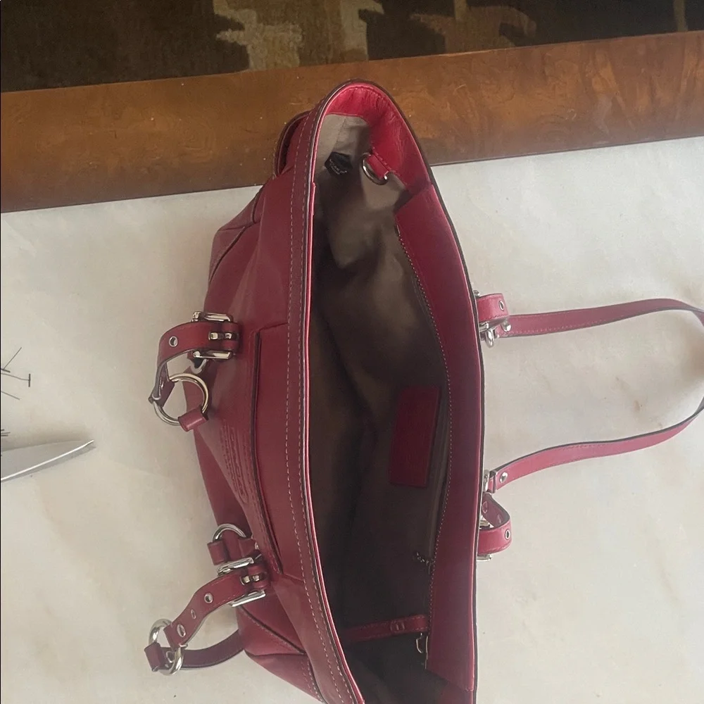 Coach Red Leather Shoulder Bag with Silver Hardware - Picture 4 of 6